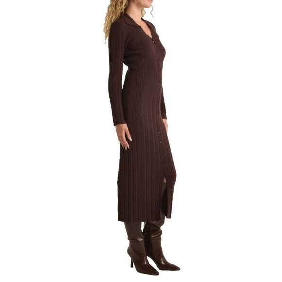Talbots Long Cardigan Sweater Dress L Large Brown Merino Wool Long Sleeve - Picture 1 of 15